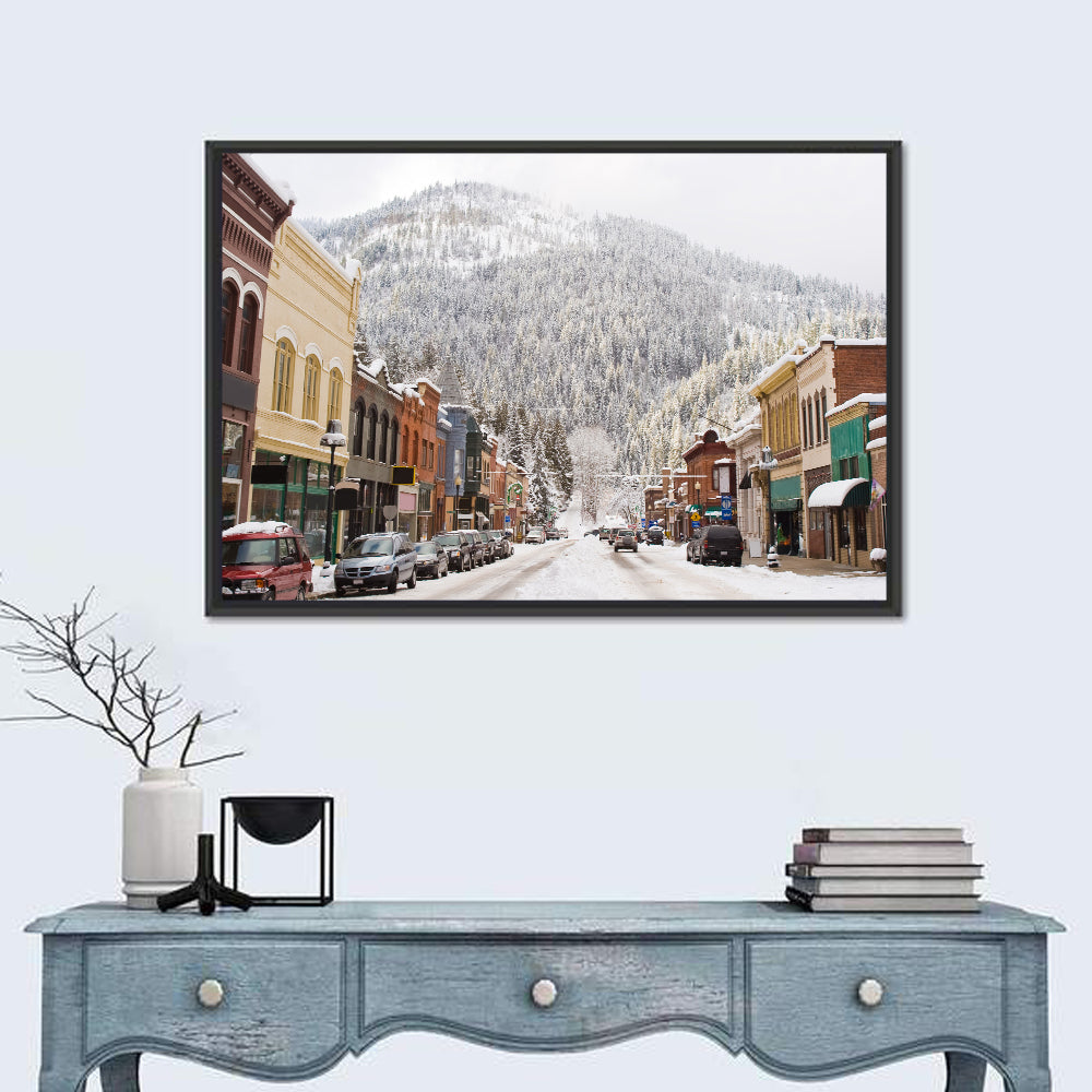 Snow Covered Mountain Main Street Wall Art in a room, landscape