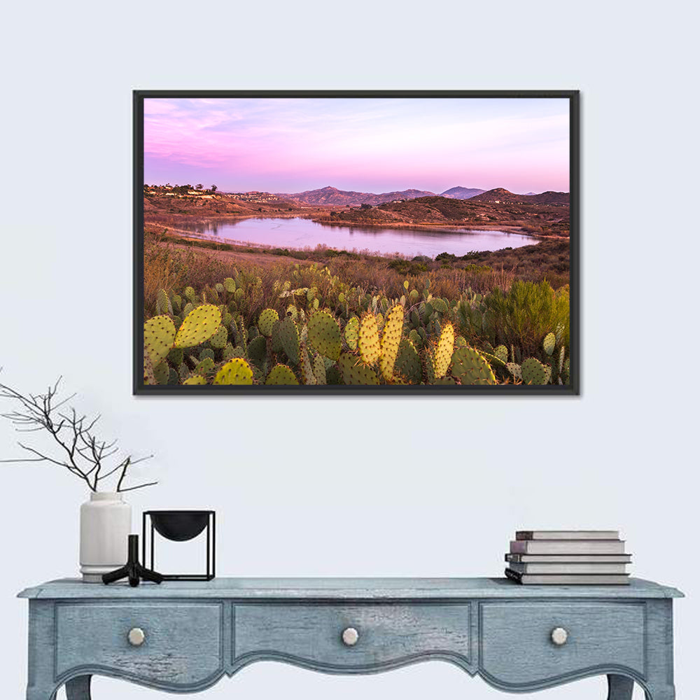 Lake Hodges Sunset Wall Art in a room, landscape