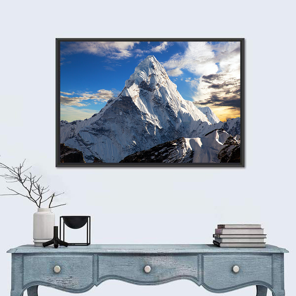 Ama Dablam at Golden Dusk Wall Art in a room, landscape