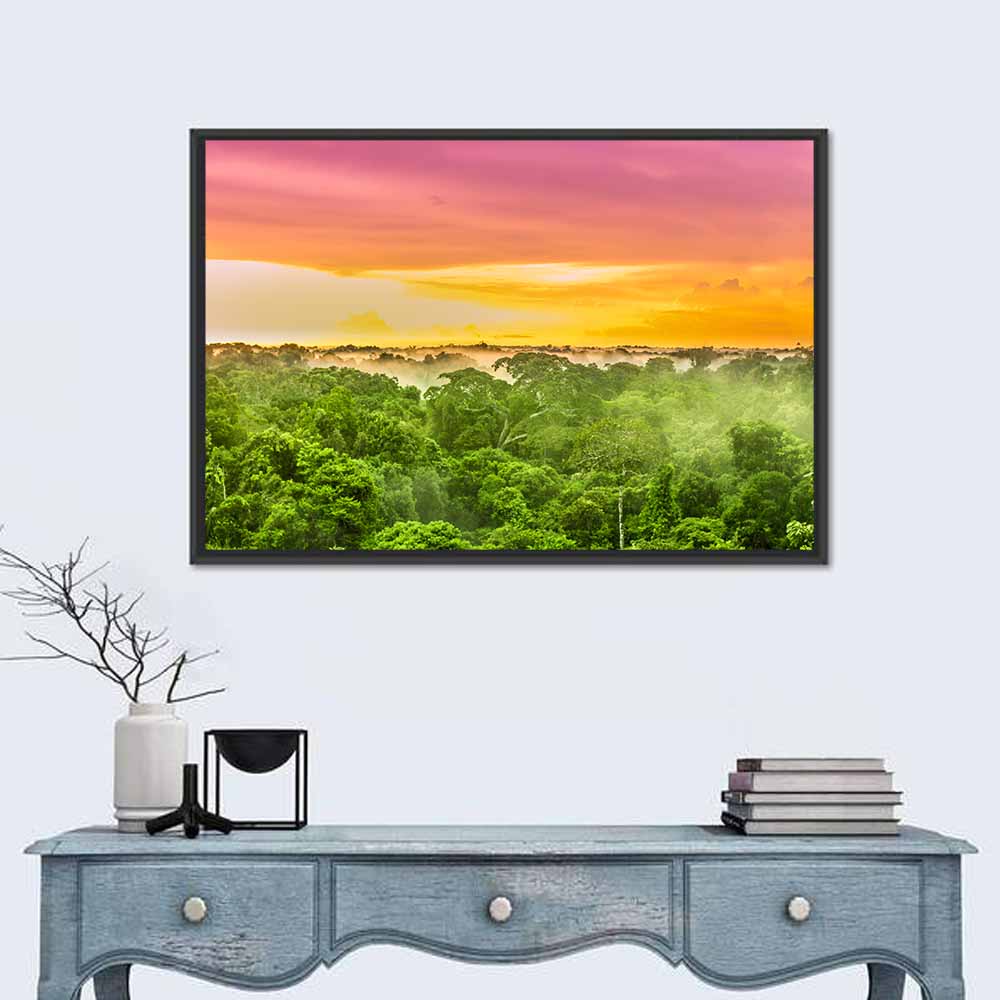 Amazon Rainforest Sunset Canopy Wall Art in a room, landscape