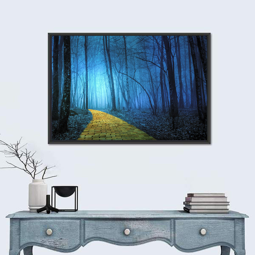Misty Yellow Brick Road Wall Art in a room, landscape