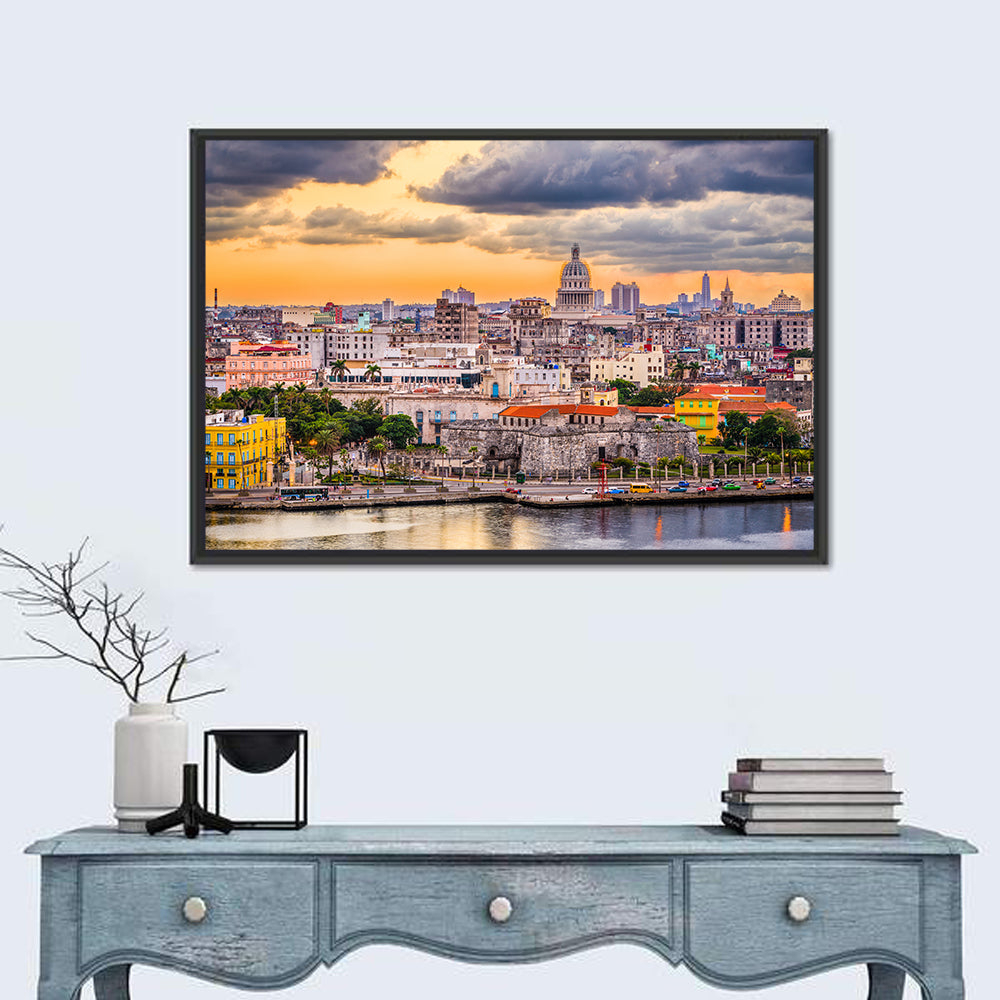 Havana Waterfront at Sunset Wall Art in a room, landscape