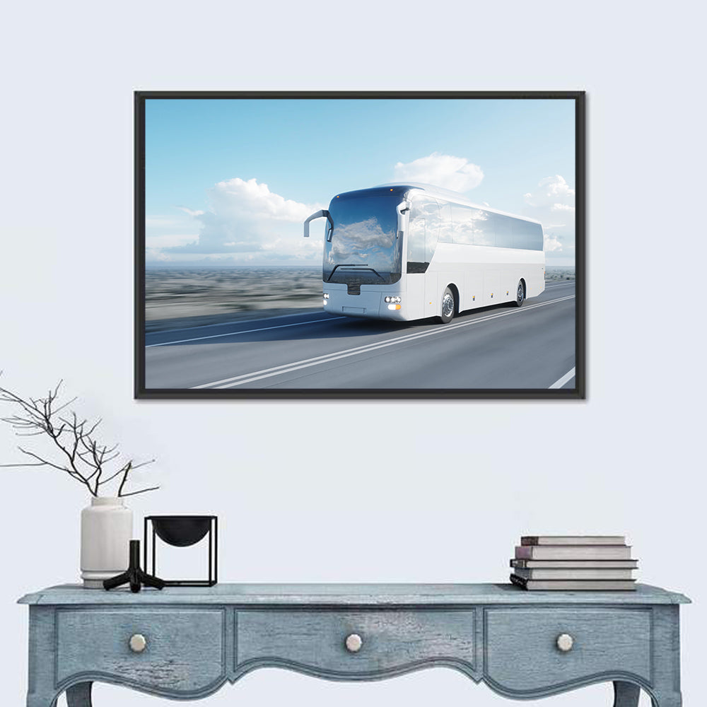 Desert Highway Tour Bus Wall Art in a room, landscape