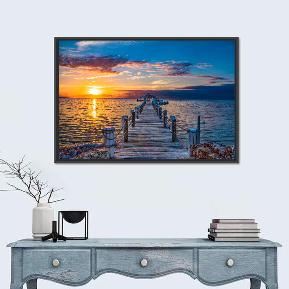 Islamorada Pier at Golden Hour Wall Art in a room, landscape