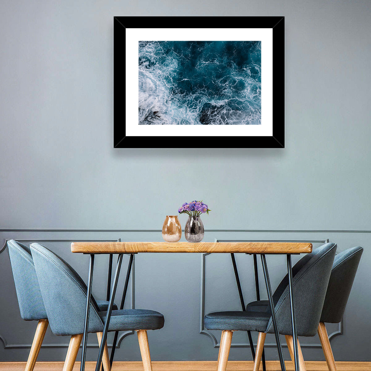 Aerial Swirling Ocean Waves Wall Art in a room, landscape