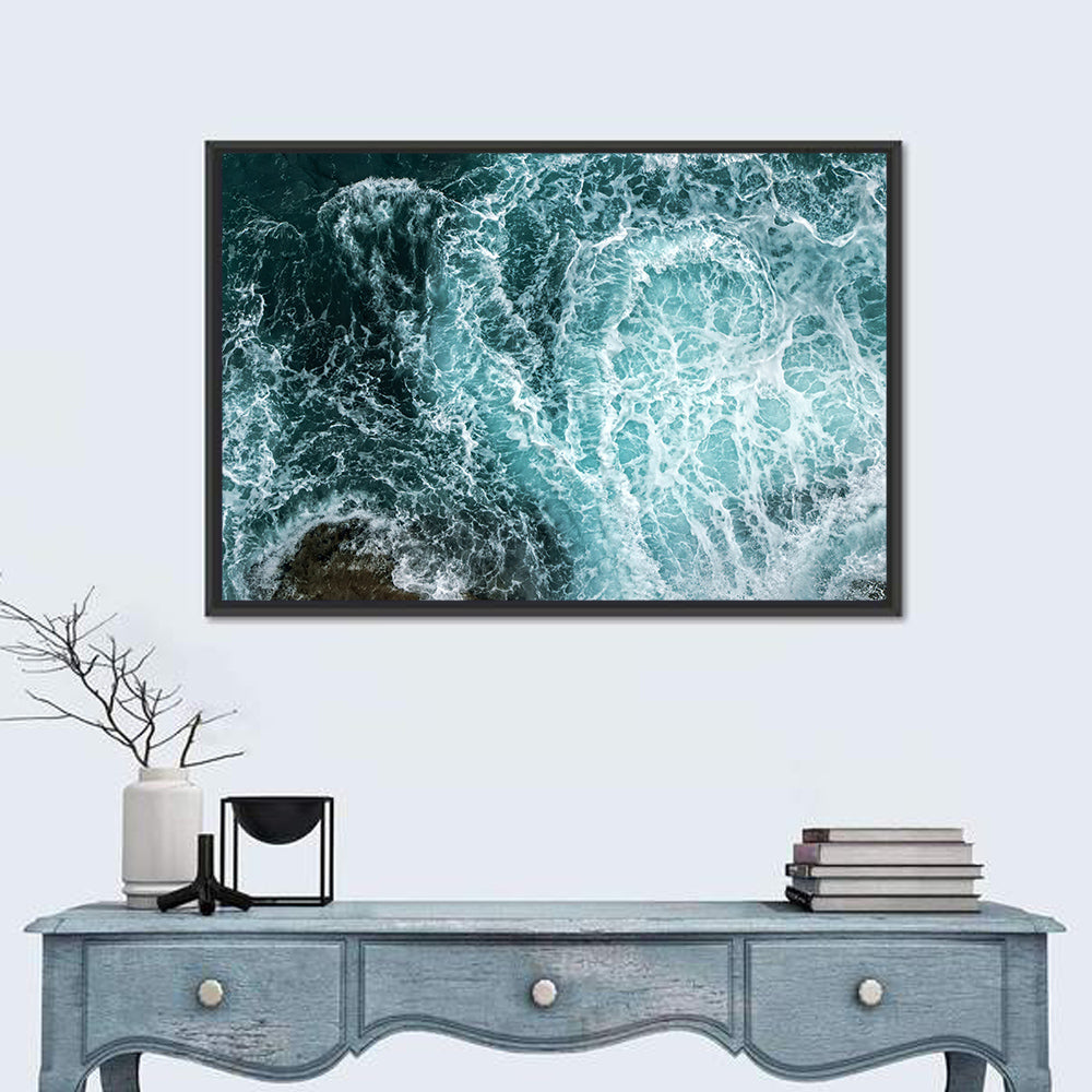 Aerial Ocean Waves with Sea Foam Wall Art in a room, landscape