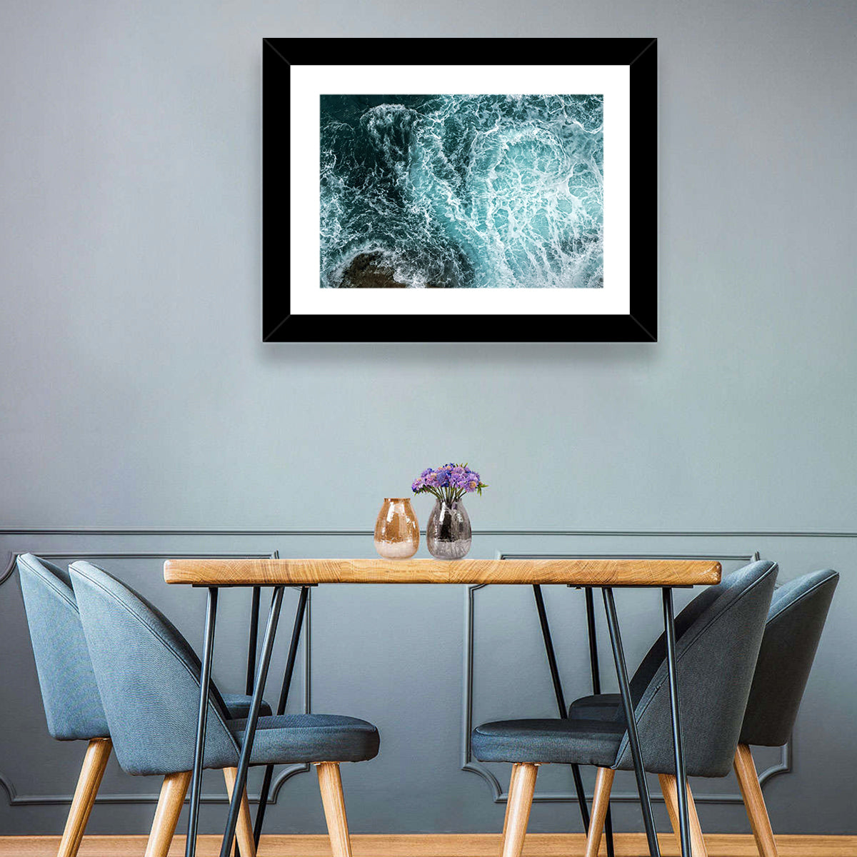 Aerial Ocean Waves with Sea Foam Wall Art in a room, landscape