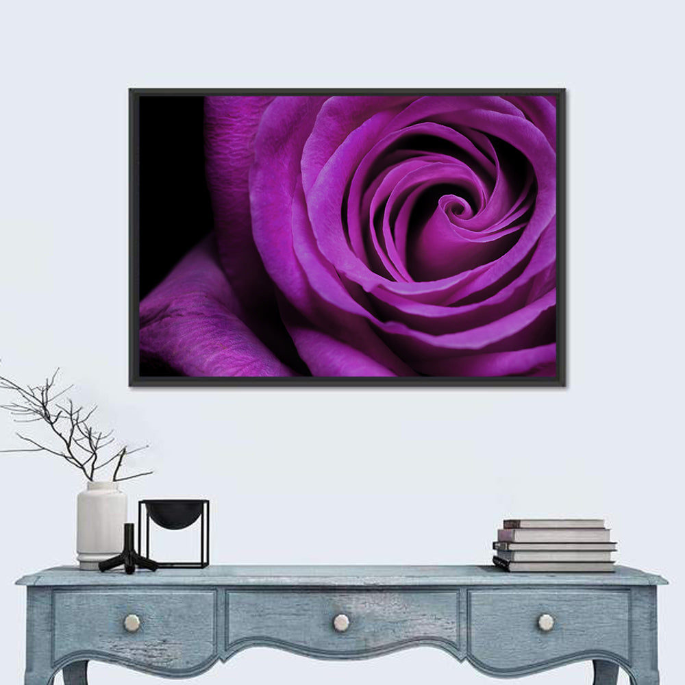 Purple Rose Close-up Wall Art in a room, landscape