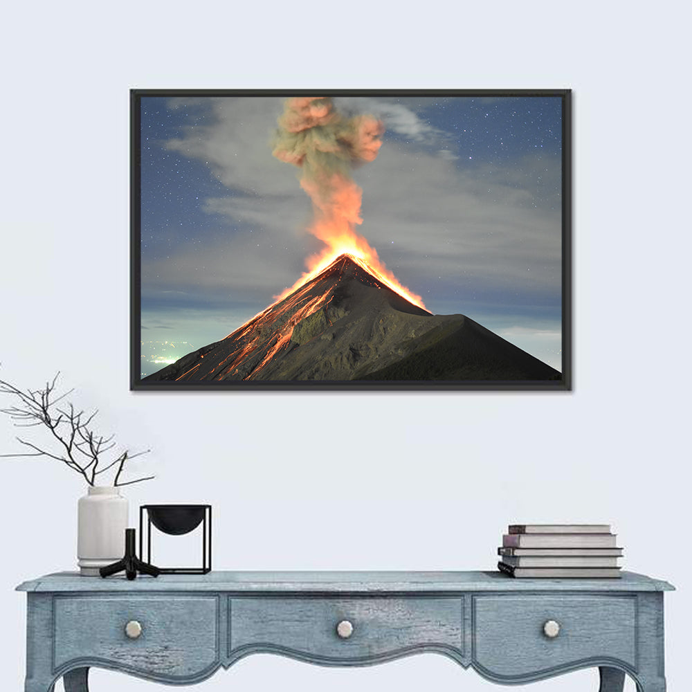Fuego Night Eruption Wall Art in a room, landscape