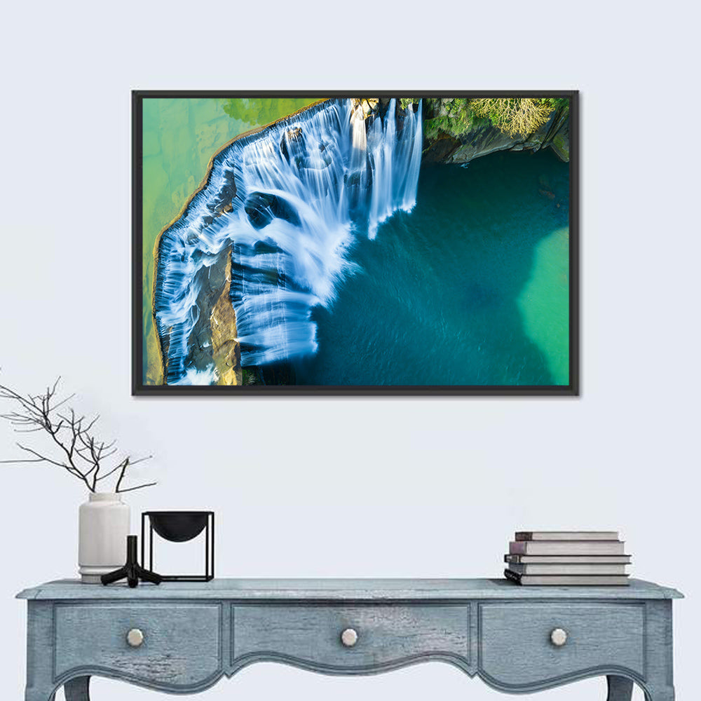 Shifen Waterfall Aerial Wall Art in a room, landscape