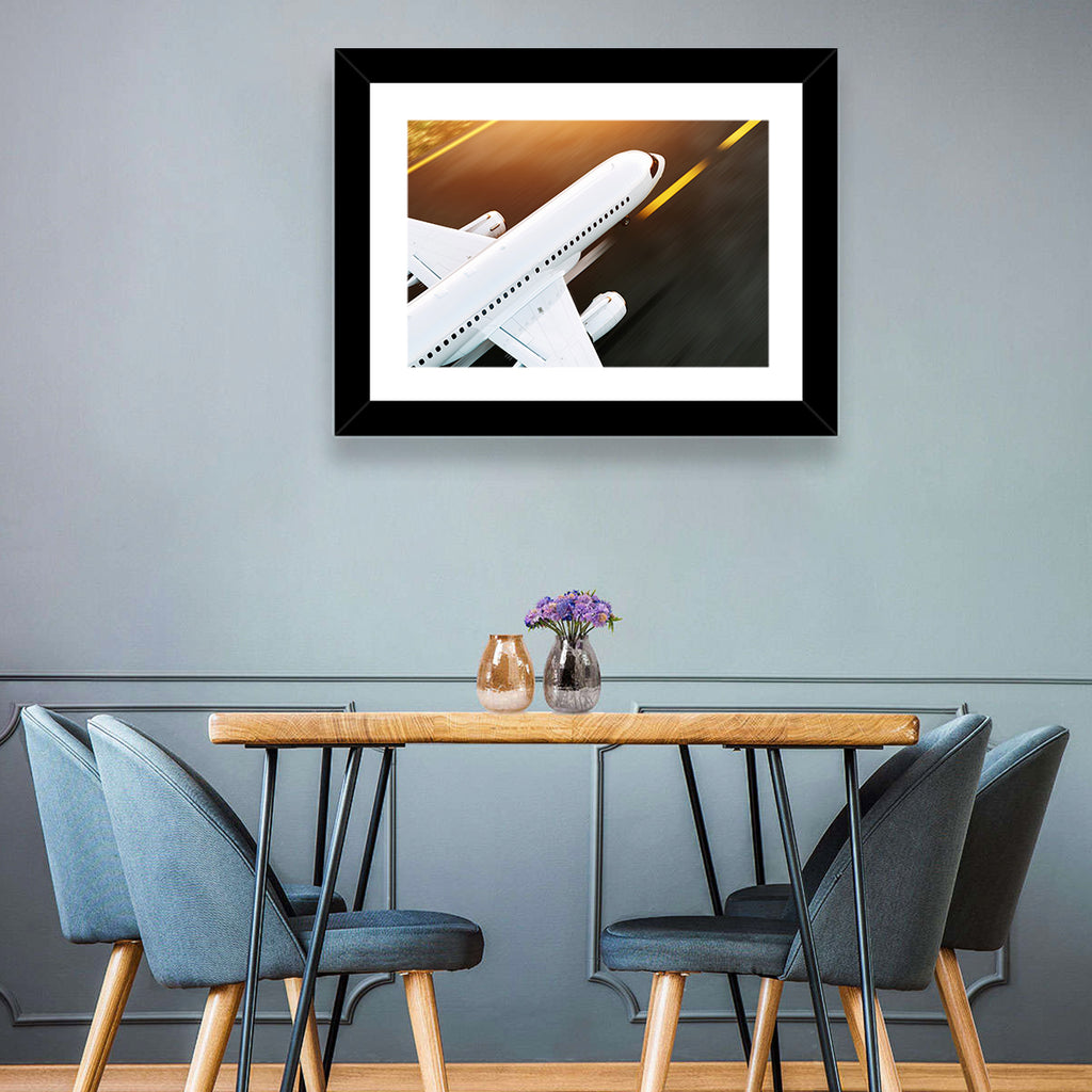 Commercial Jet Takeoff at Sunset Wall Art