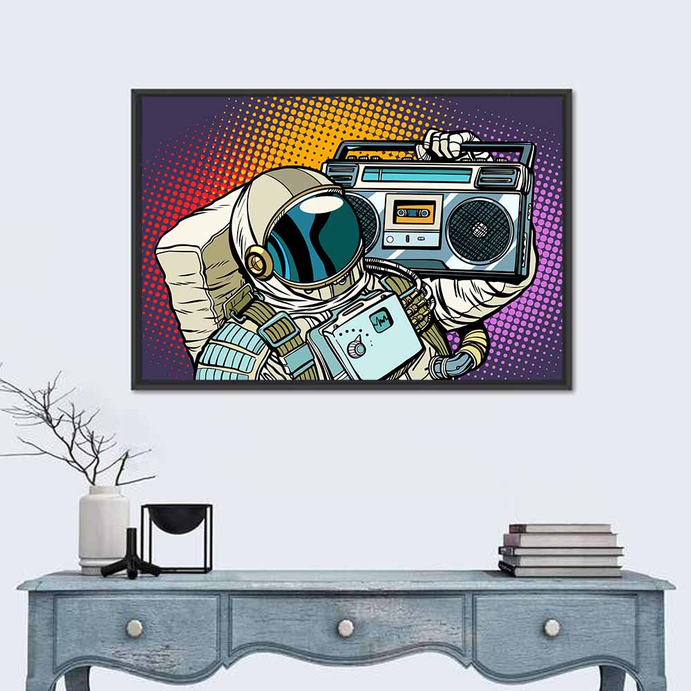Astronaut with Boombox Wall Art in a room, landscape