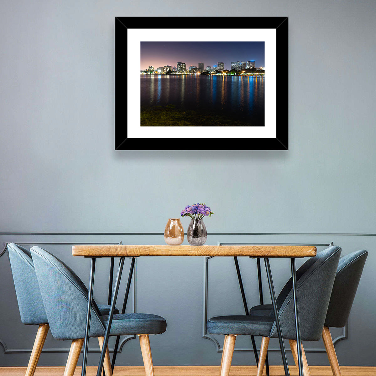 Oakland Skyline Over Lake Merritt Wall Art in a room, landscape
