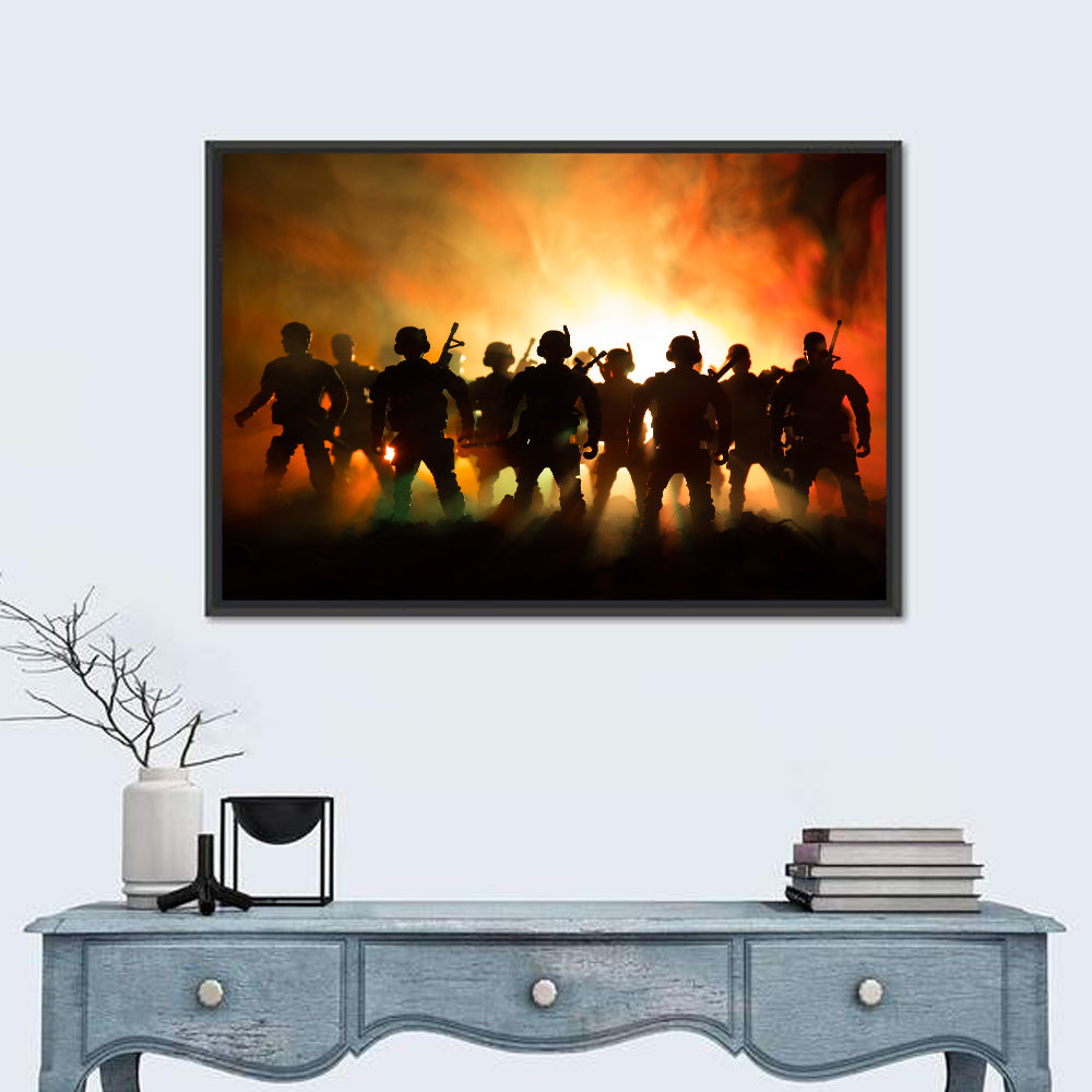 Silhouetted Infantry Line Wall Art in a room, landscape