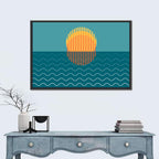 Teal Ocean Sunset Illustration Wall Art