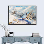 Snowy Mountain Cottage on Curved Path Wall Art