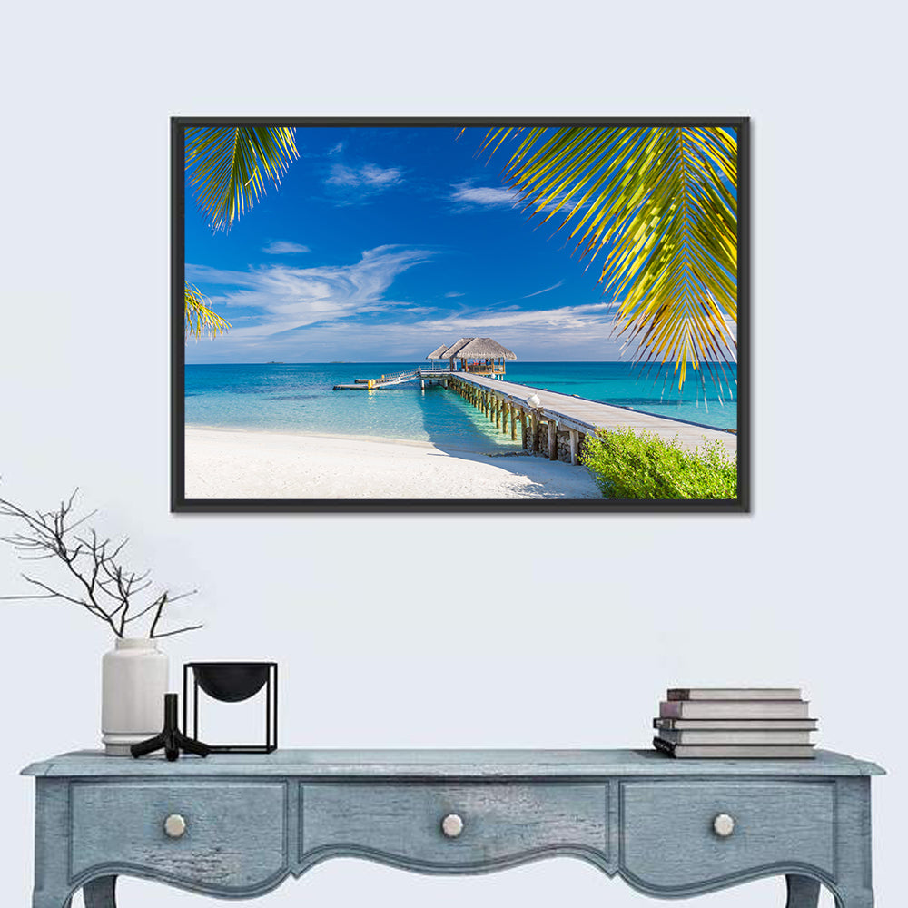 Maldives Overwater Pier Wall Art in a room, landscape