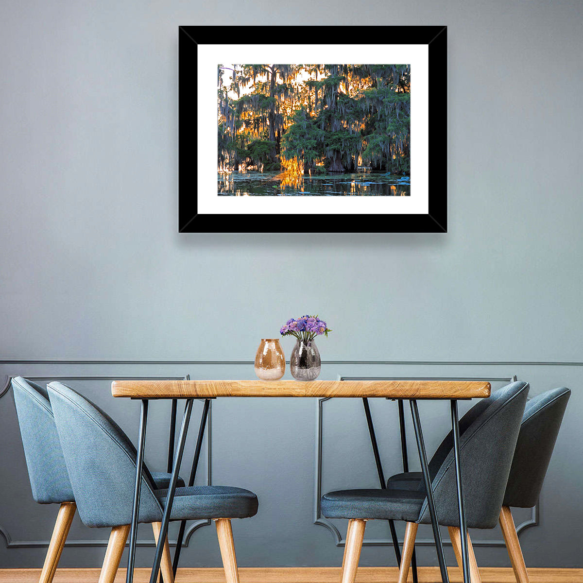 Lake Martin Cypress Reflection Wall Art in a room, landscape
