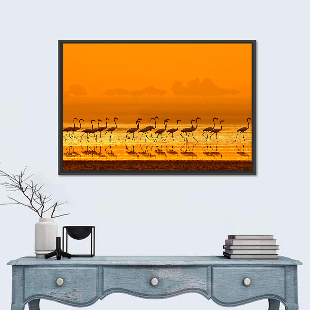 Flamingo Line at Golden Hour Wall Art