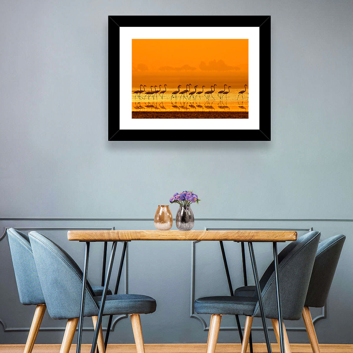 Lined Up Flamingos Wall Art