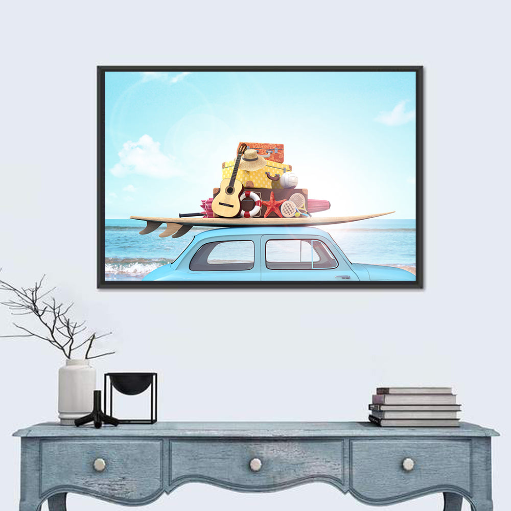 Vintage Car with Surfboard Wall Art