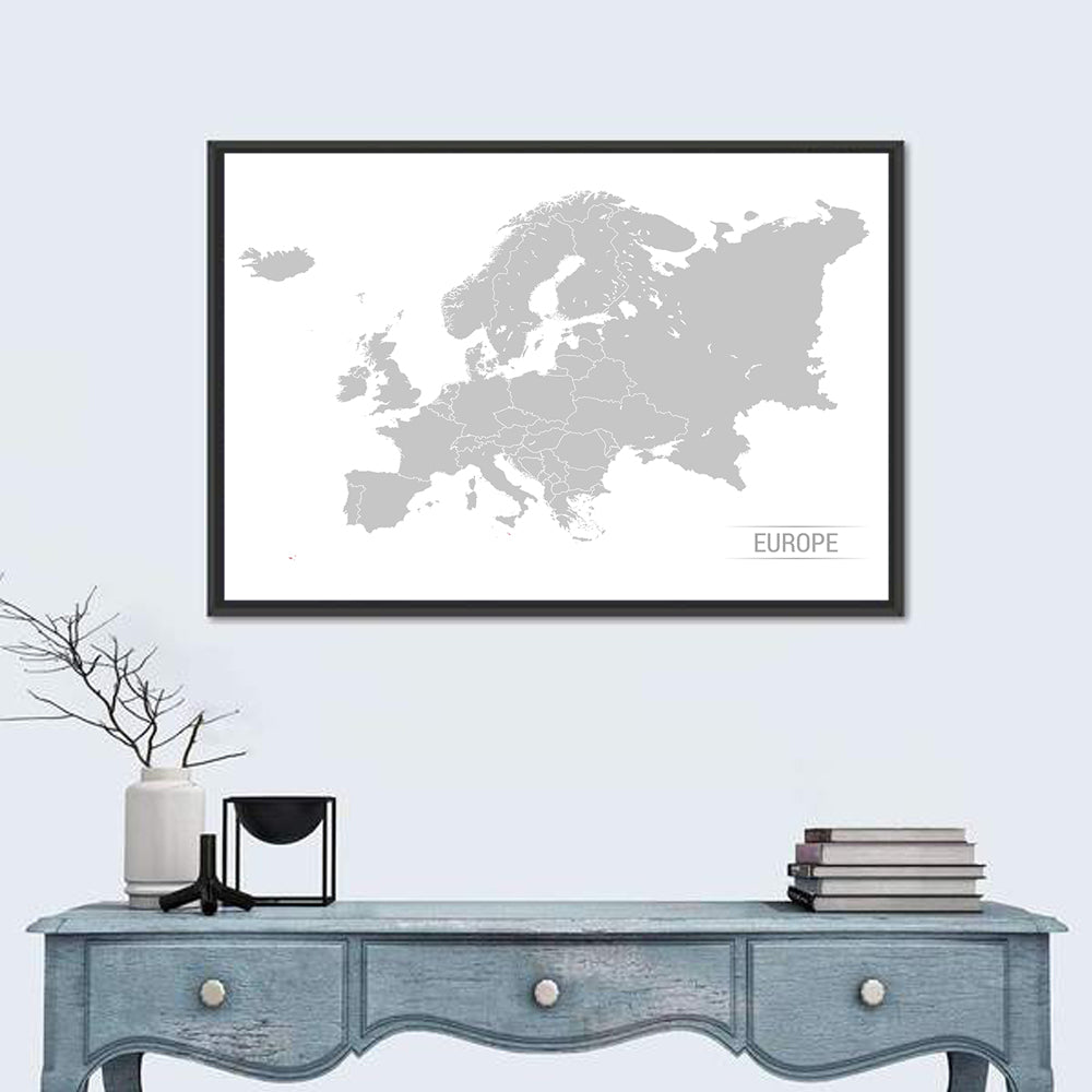 Gray Europe Outline Map Wall Art in a room, landscape