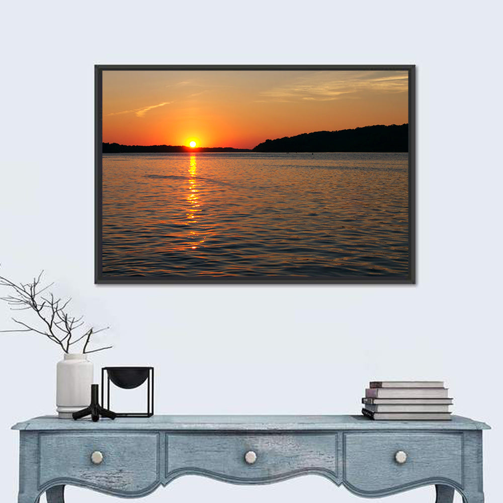 Mississippi River Sunset Wall Art in a room, landscape