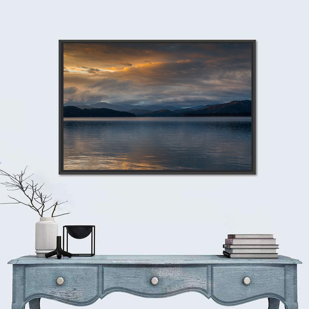 Lake Eildon Sunrise Wall Art in a room, landscape