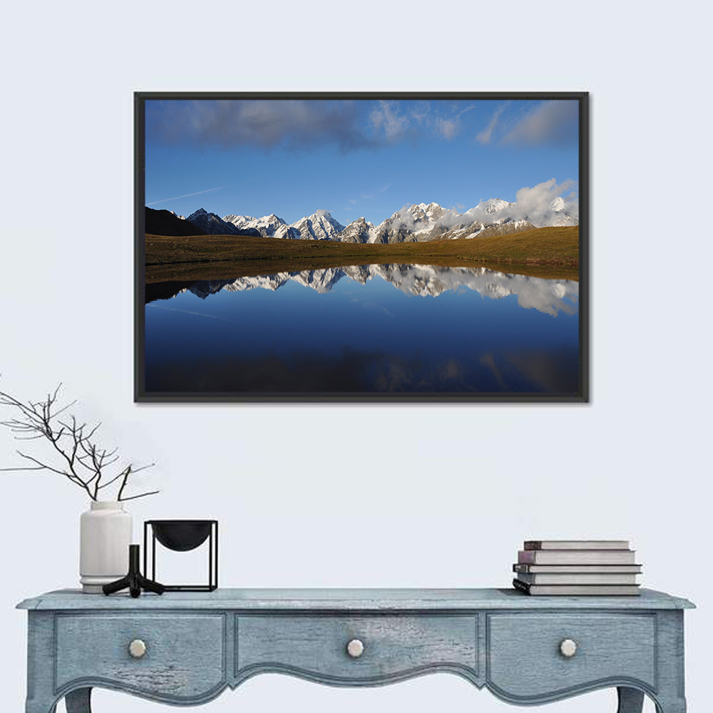 Svaneti Lake Reflection Wall Art in a room, landscape