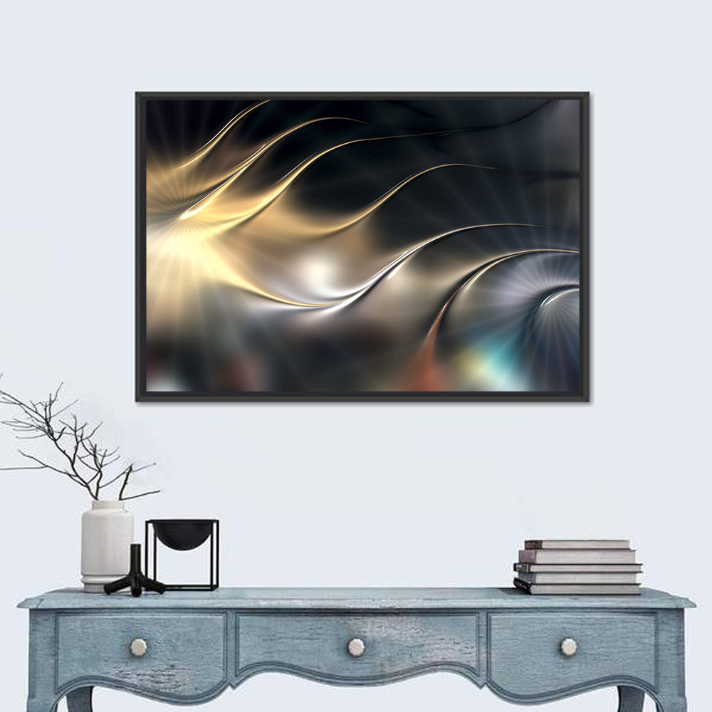 Luminous Metallic Wave Wall Art in a room, landscape