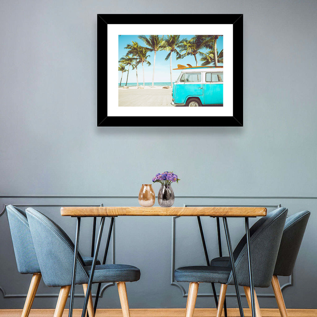 Vintage Vw Bus on Tropical Beach Wall Art