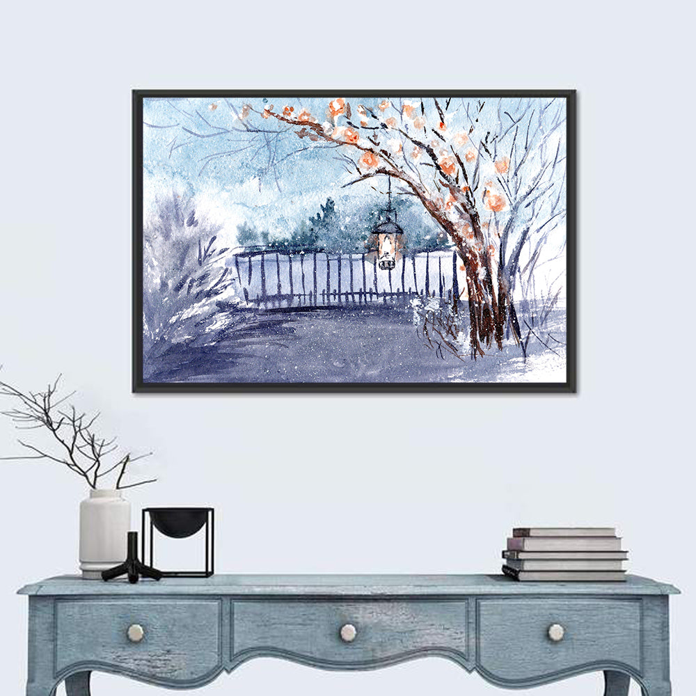 Countryside Winter Lantern Illustration Wall Art
