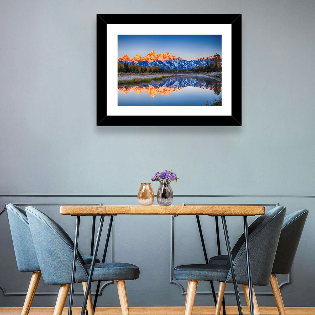 Schwabacher Landing, Grand Teton Sunrise Wall Art in a room, landscape