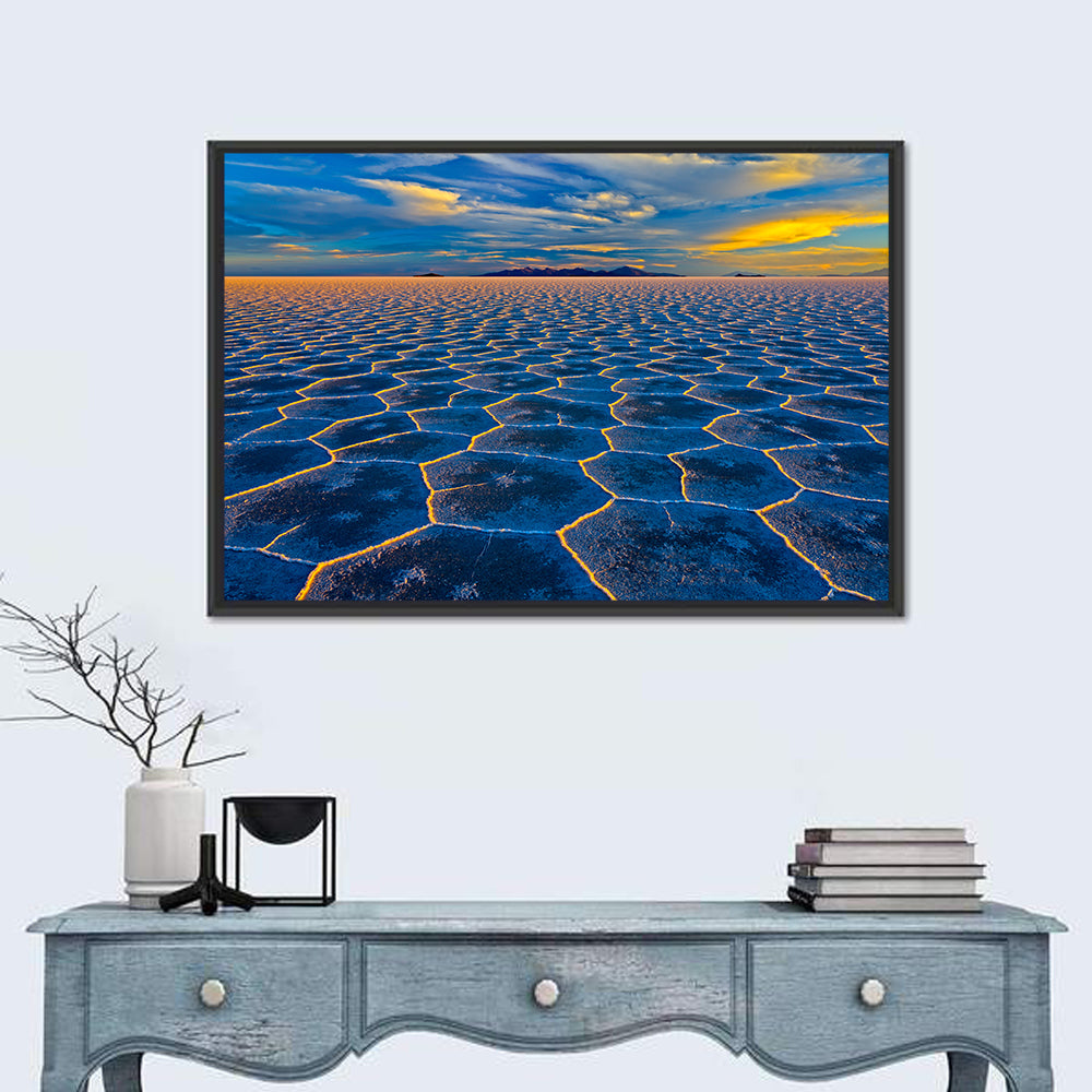 Salar De Uyuni Salt Flats at Sunset Wall Art in a room, landscape