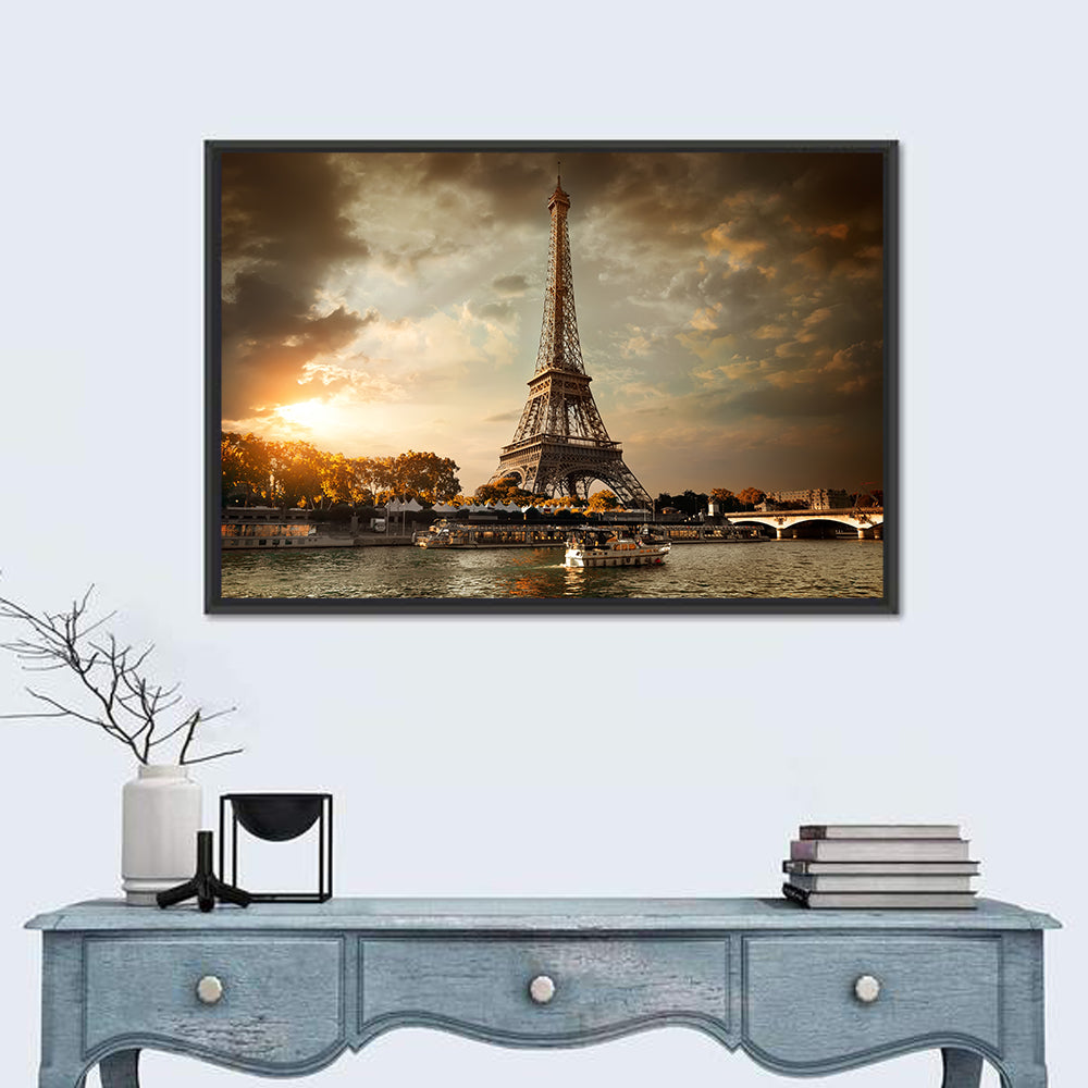 Eiffel Tower at Sunset Wall Art in a room, landscape