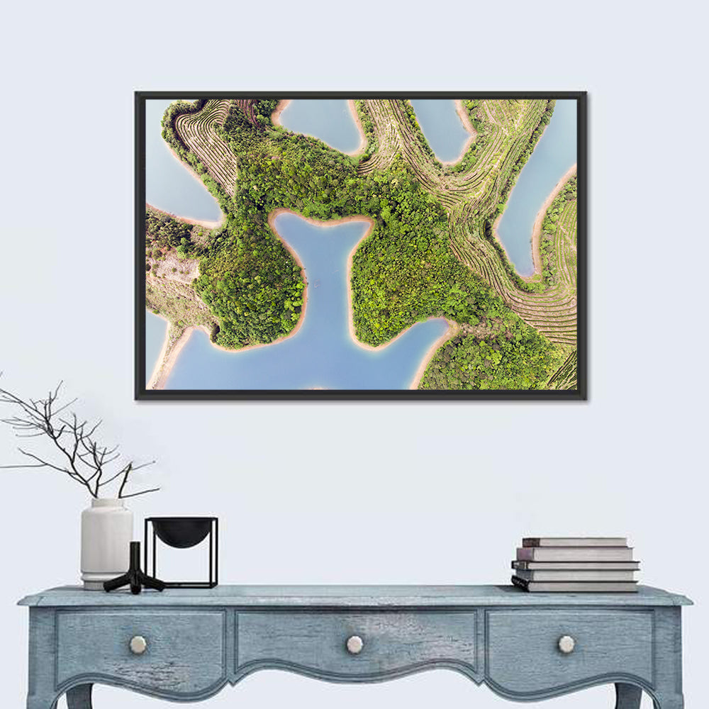 Thousand Island Lake Aerial View Wall Art in a room, landscape