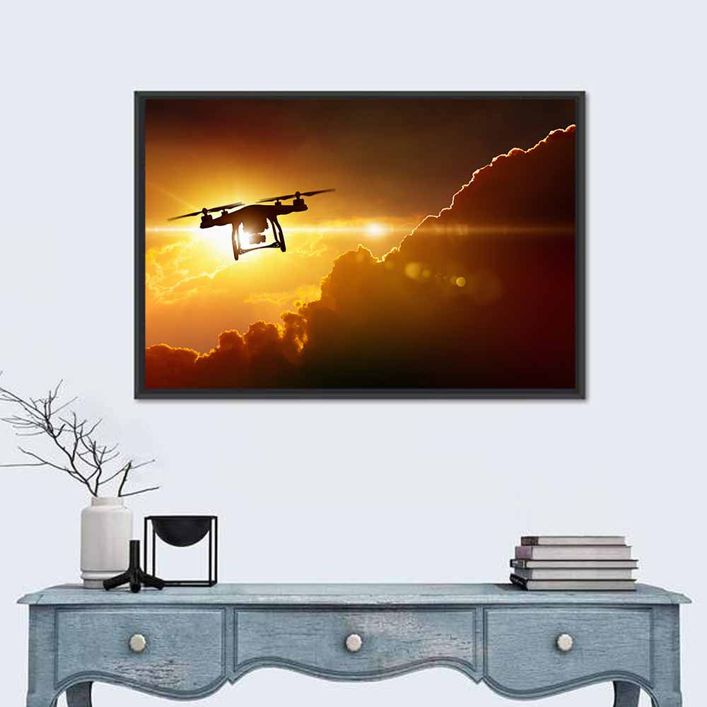 Flying Drone Silhouette Wall Art