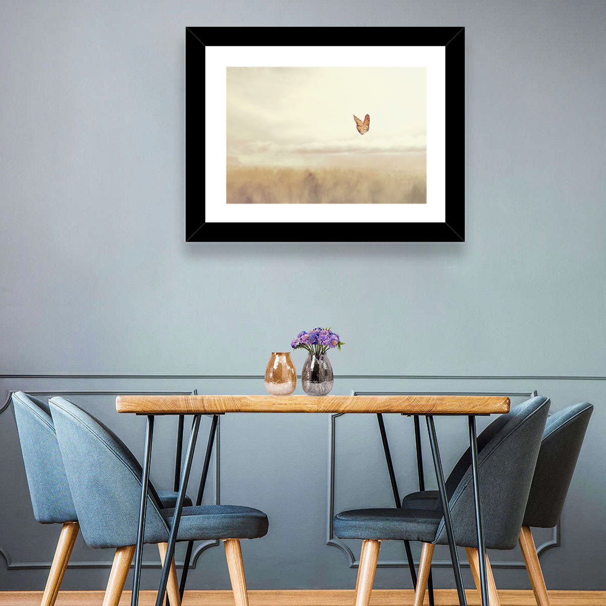 Monarch Over Beige Field Wall Art in a room, landscape