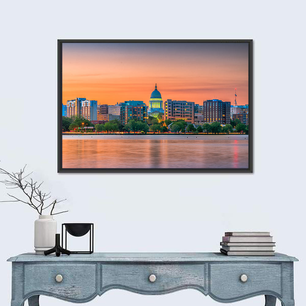 Madison State Capitol Skyline Wall Art in a room, landscape