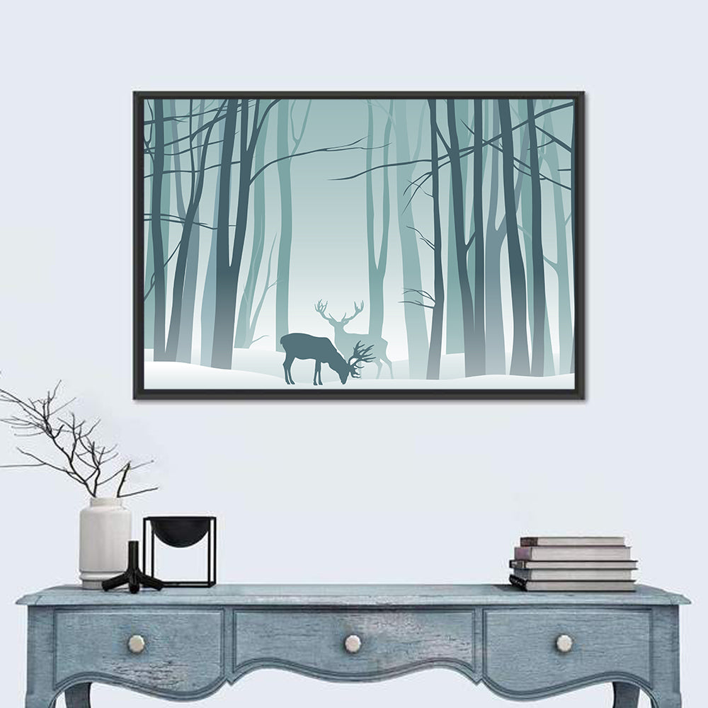 Winter Deer Silhouette Wall Art in a room, landscape