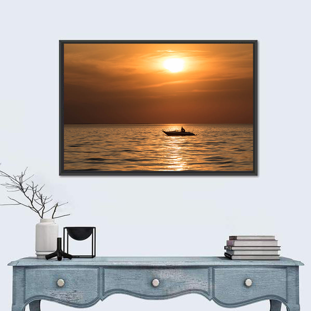 Mille Lacs Lake Sunset Wall Art in a room, landscape