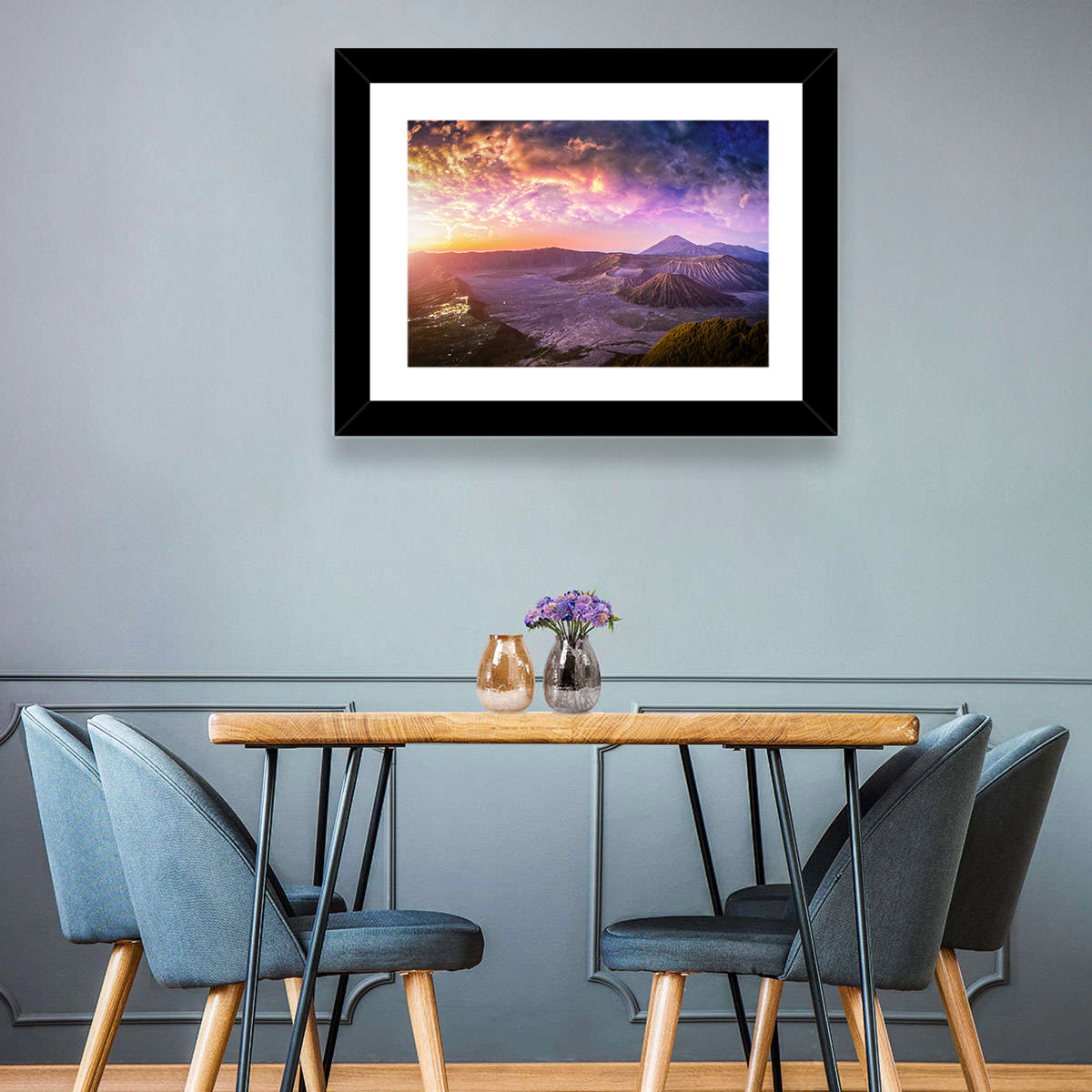 Mount Bromo Sunset View Wall Art in a room, landscape