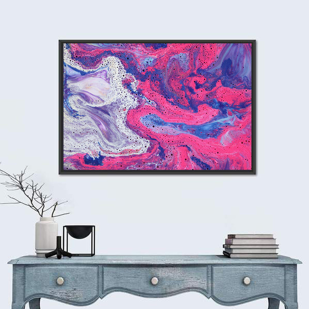Magenta Bubble Fluid Abstraction Wall Art in a room, landscape