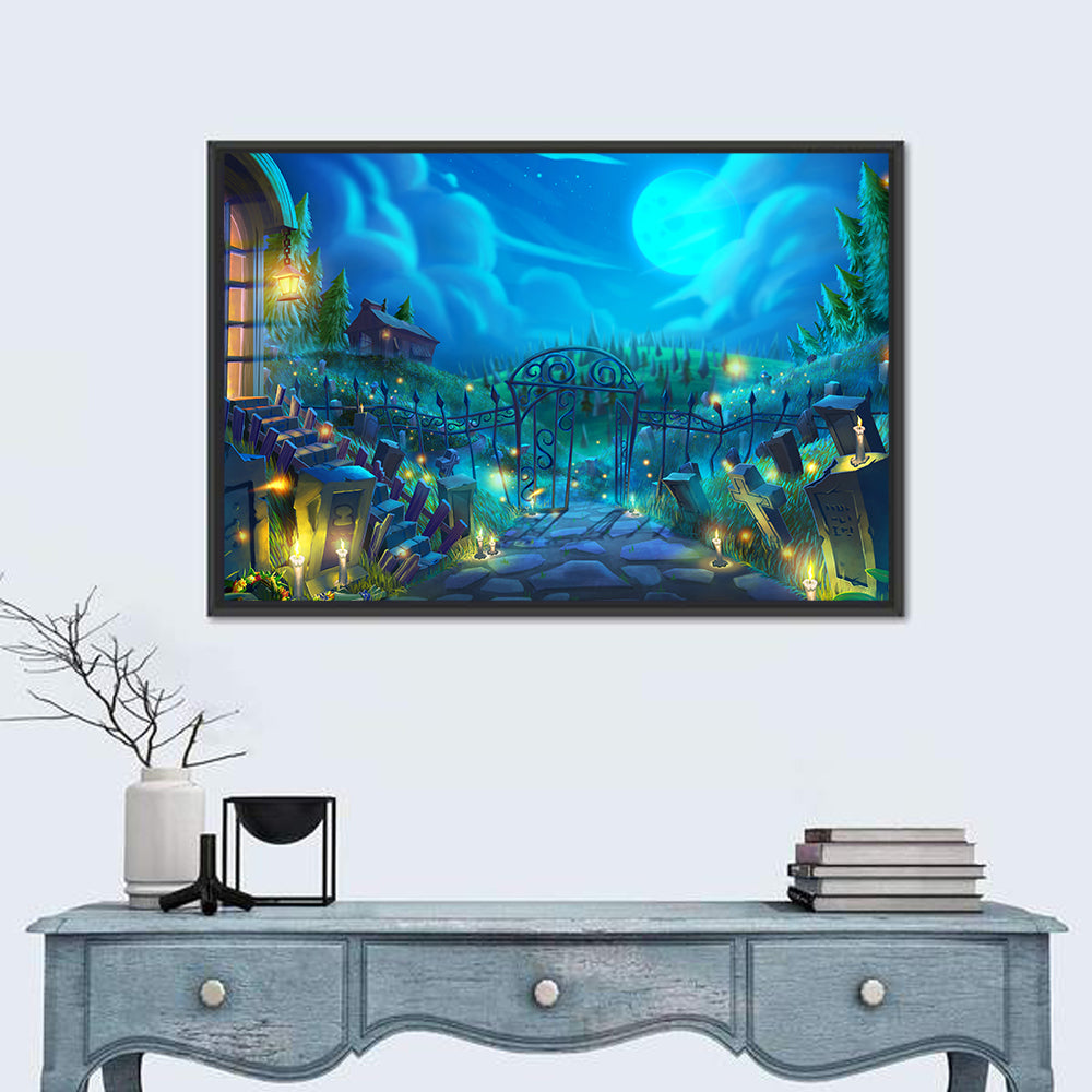 Halloween Cemetery Gate Illustration Wall Art