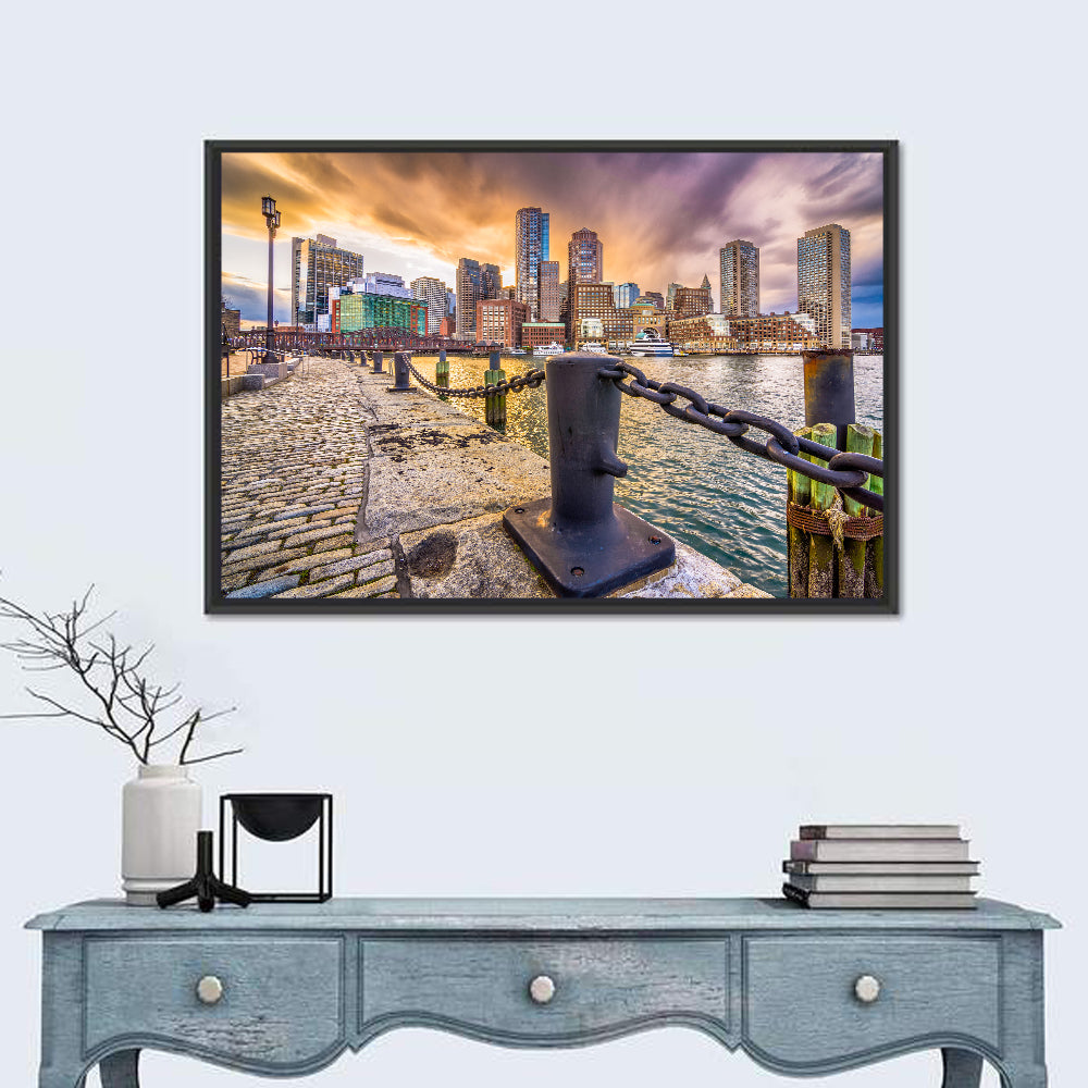 Boston Harbor at Dusk Wall Art in a room, landscape