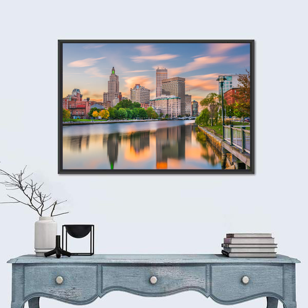 Providence Golden Hour Skyline Wall Art in a room, landscape