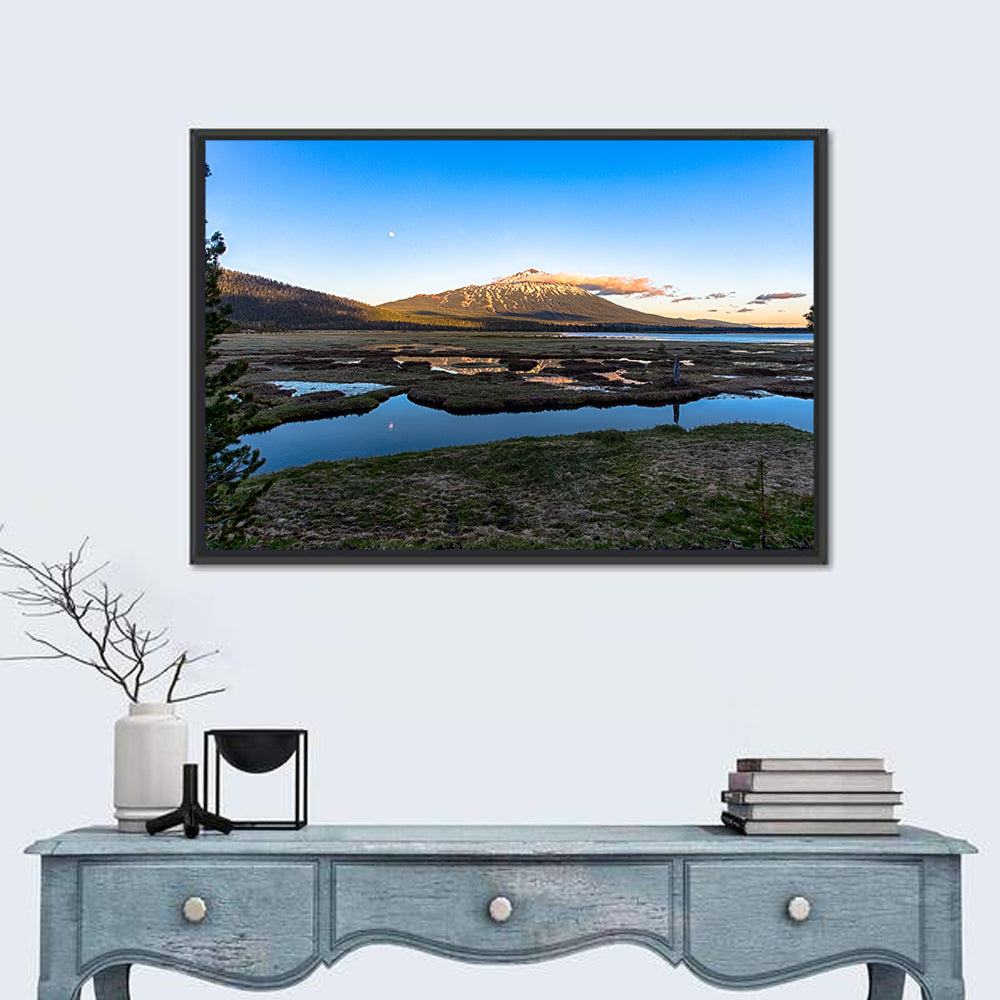 Mount Bachelor Moonlit Sunset Wall Art in a room, landscape
