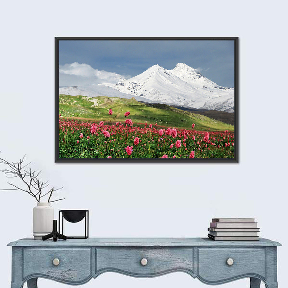 Caucasus Spring Wildflower Meadow Wall Art in a room, landscape