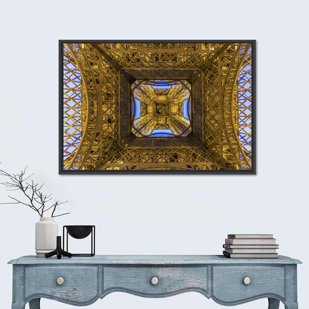 Eiffel Tower Lattice at Dusk Wall Art in a room, landscape