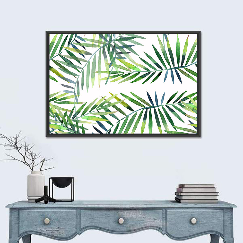 Watercolor Herbal Leaves Pattern Wall Art in a room, landscape